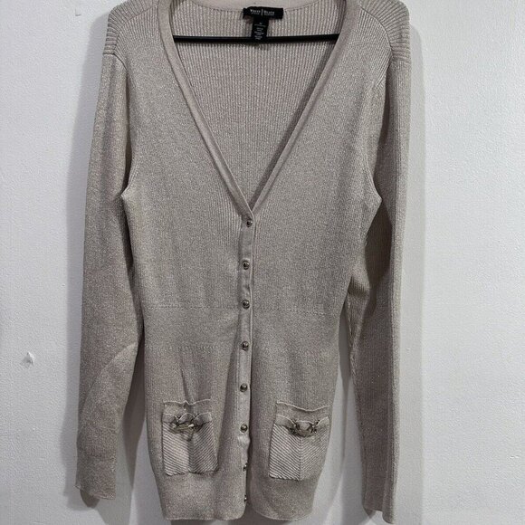 White House Black Market Sweaters - White house black market Women gold metallic sweater Long Sleeve cardigan  SZ  M